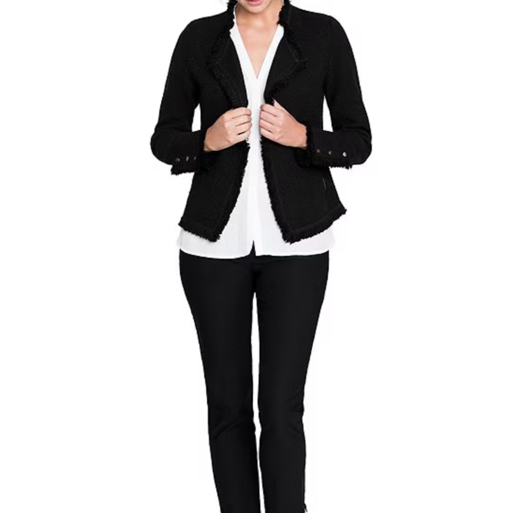 NIC+ZOE DARLING JACKET! Fringe Trim Lapel Long Sleeve Snap Cuff Open Front!